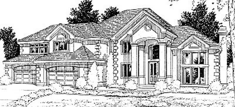 European House plans 119-1080 front rendering.