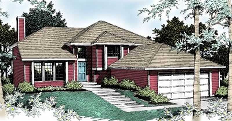 Front elevation of Prairie home (ThePlanCollection: House Plan #119-1101)