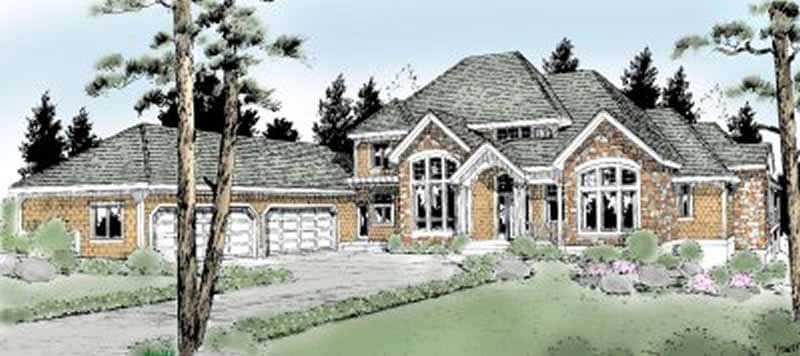 Luxury Homeplans DDI97-215 color front elevation.