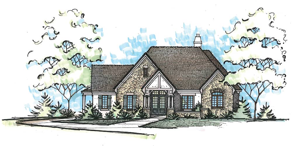 Front elevation of French home (ThePlanCollection: House Plan #120-2464)