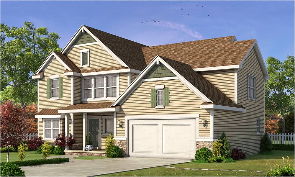 Front elevation of Craftsman home (ThePlanCollection: House Plan #120-2466)