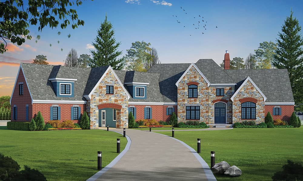 Front elevation of French home (ThePlanCollection: House Plan #120-2473)