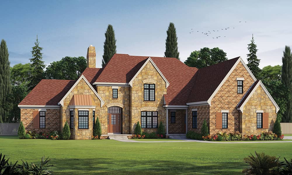 Front elevation of French home (ThePlanCollection: House Plan #120-2474)