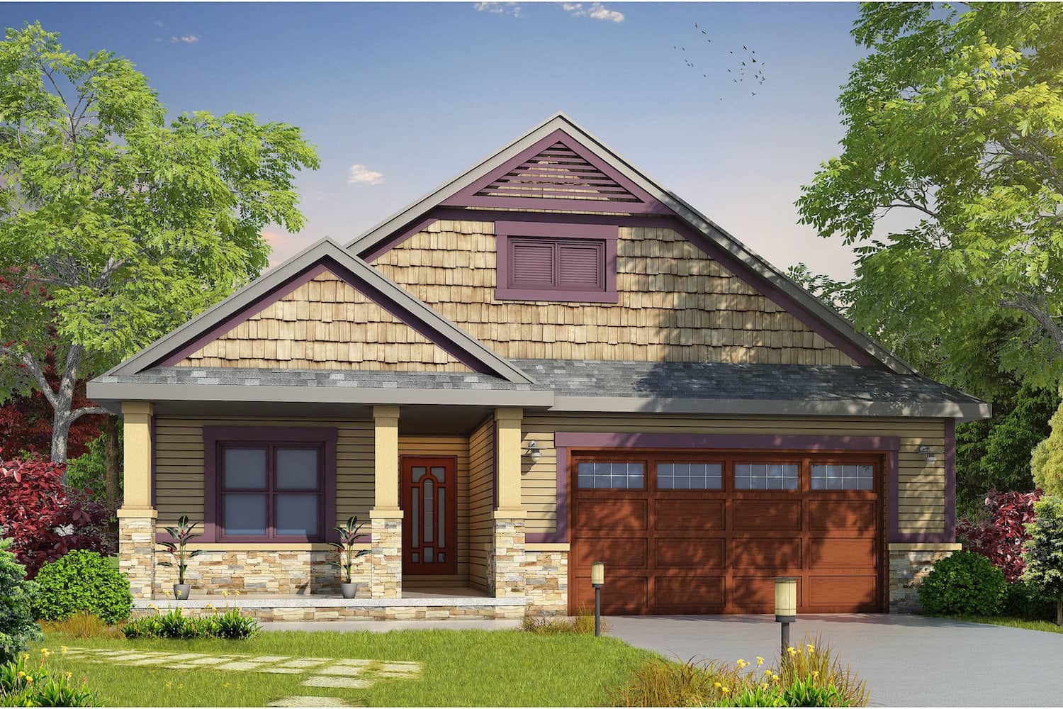 Color rendering of Craftsman home plan (ThePlanCollection: House Plan #120-2478)