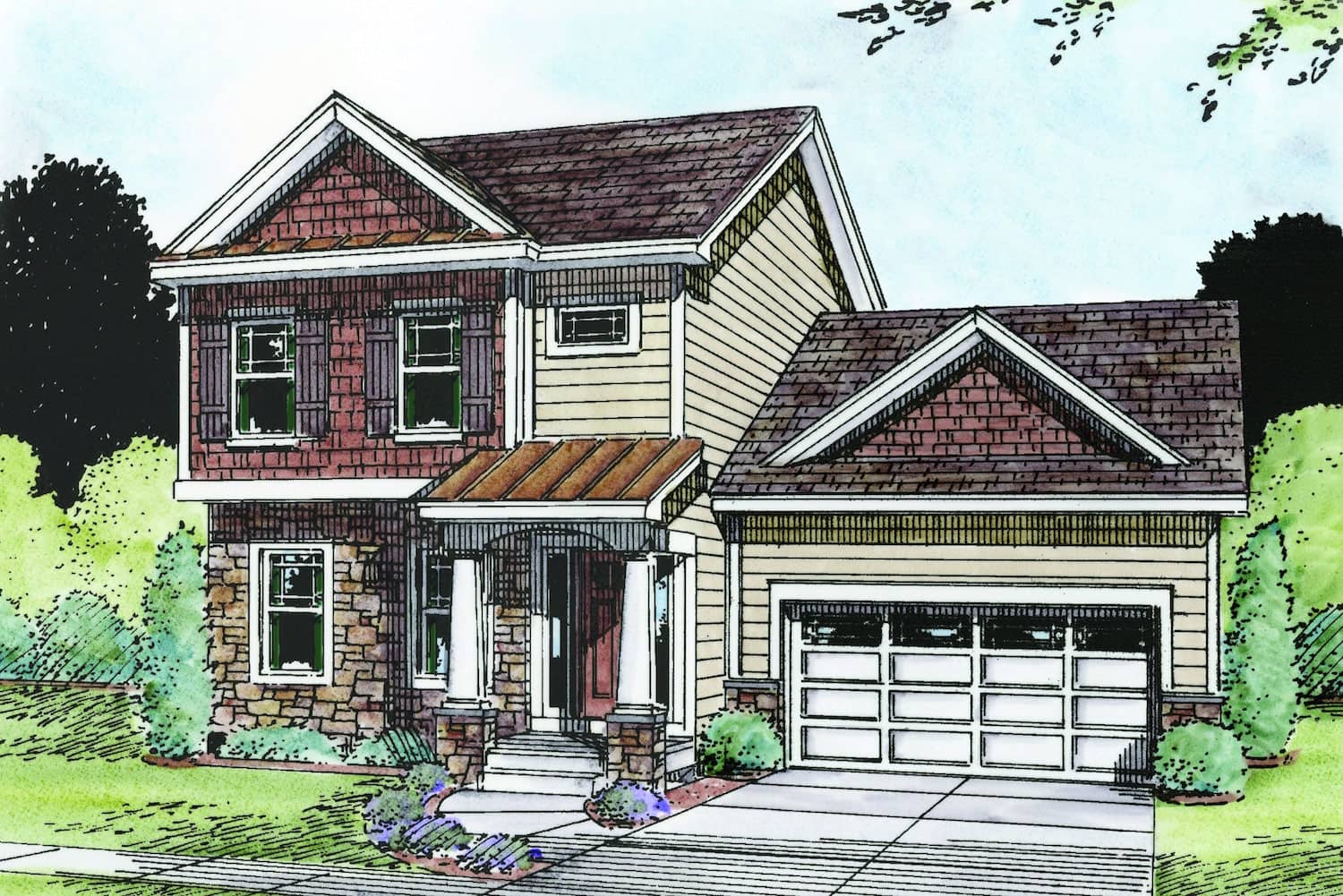 Color rendering of Traditional home design (ThePlanCollection: House Plan #120-2484)