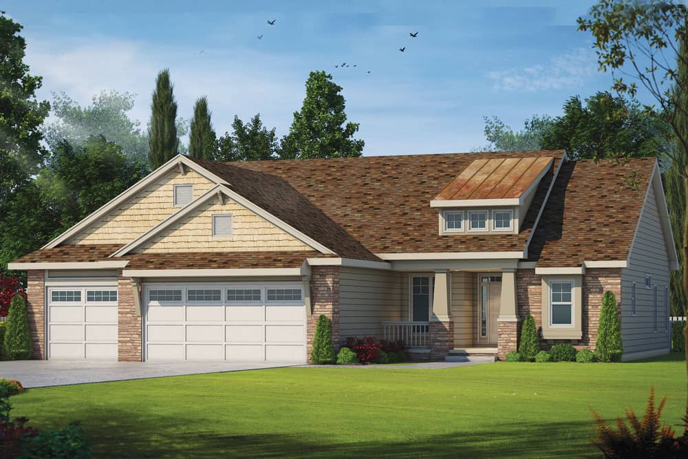 Front elevation of Craftsman home (ThePlanCollection: House Plan #120-2501)