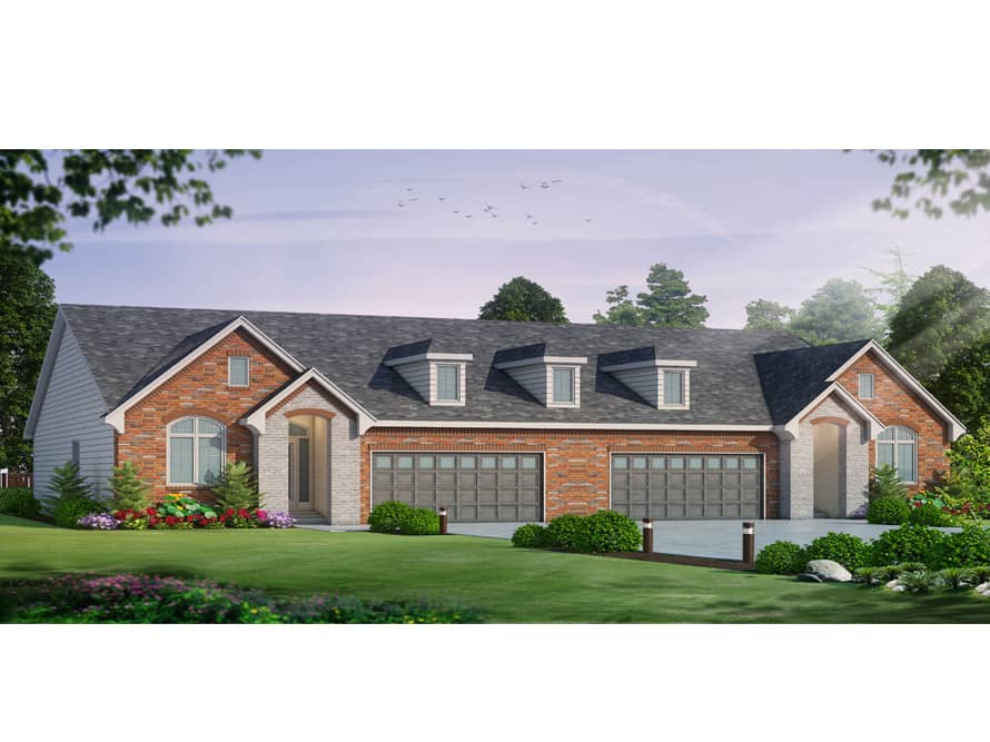 Color rendering of Multi-Unit home plan (ThePlanCollection: House Plan #120-2527)