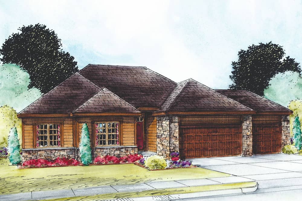 Front elevation of Craftsman home (ThePlanCollection: House Plan #120-2537)