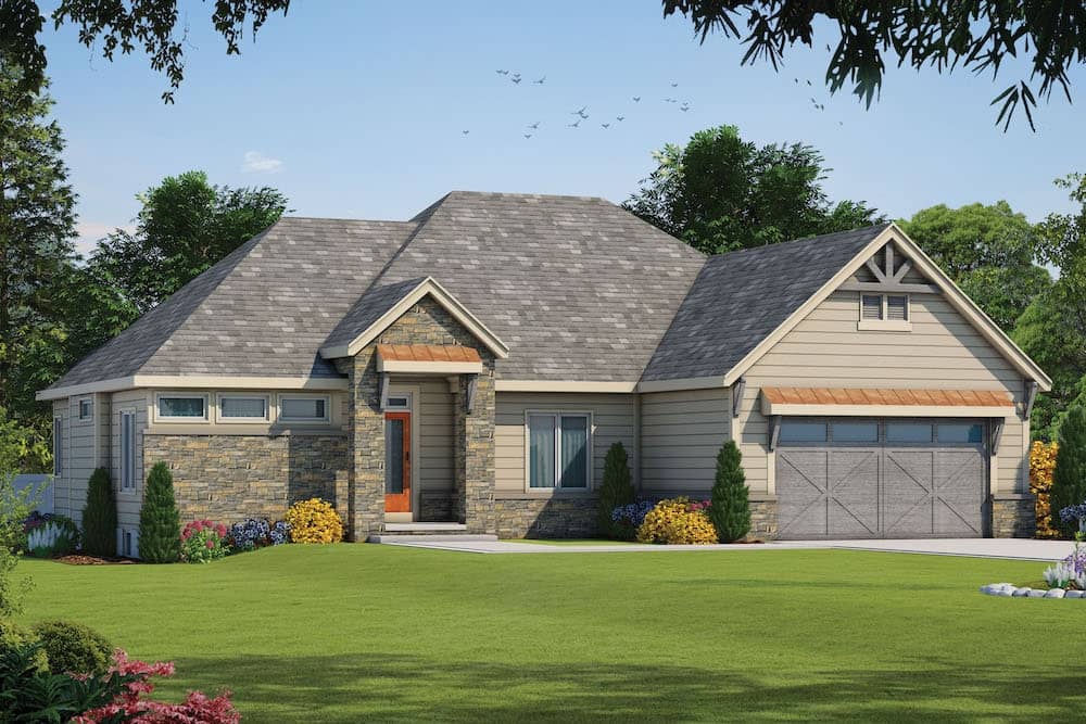 Transitional Ranch style home (ThePlanCollection: House Plan #120-2586)