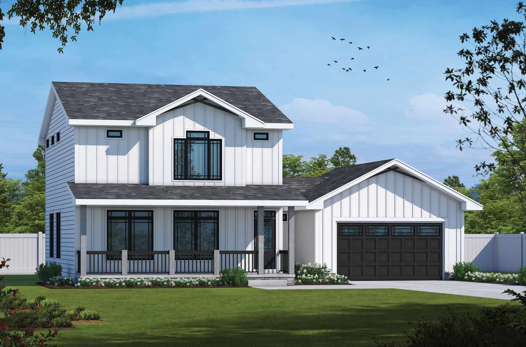 Front elevation of Modern Farmhouse home (ThePlanCollection: House Plan #120-2756)