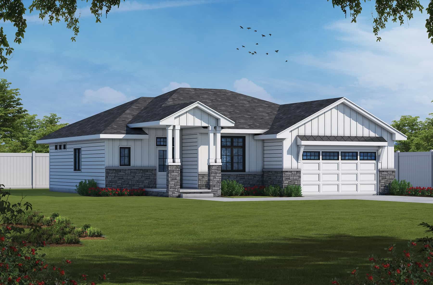 Front elevation of Ranch home (ThePlanCollection: House Plan #120-2762)