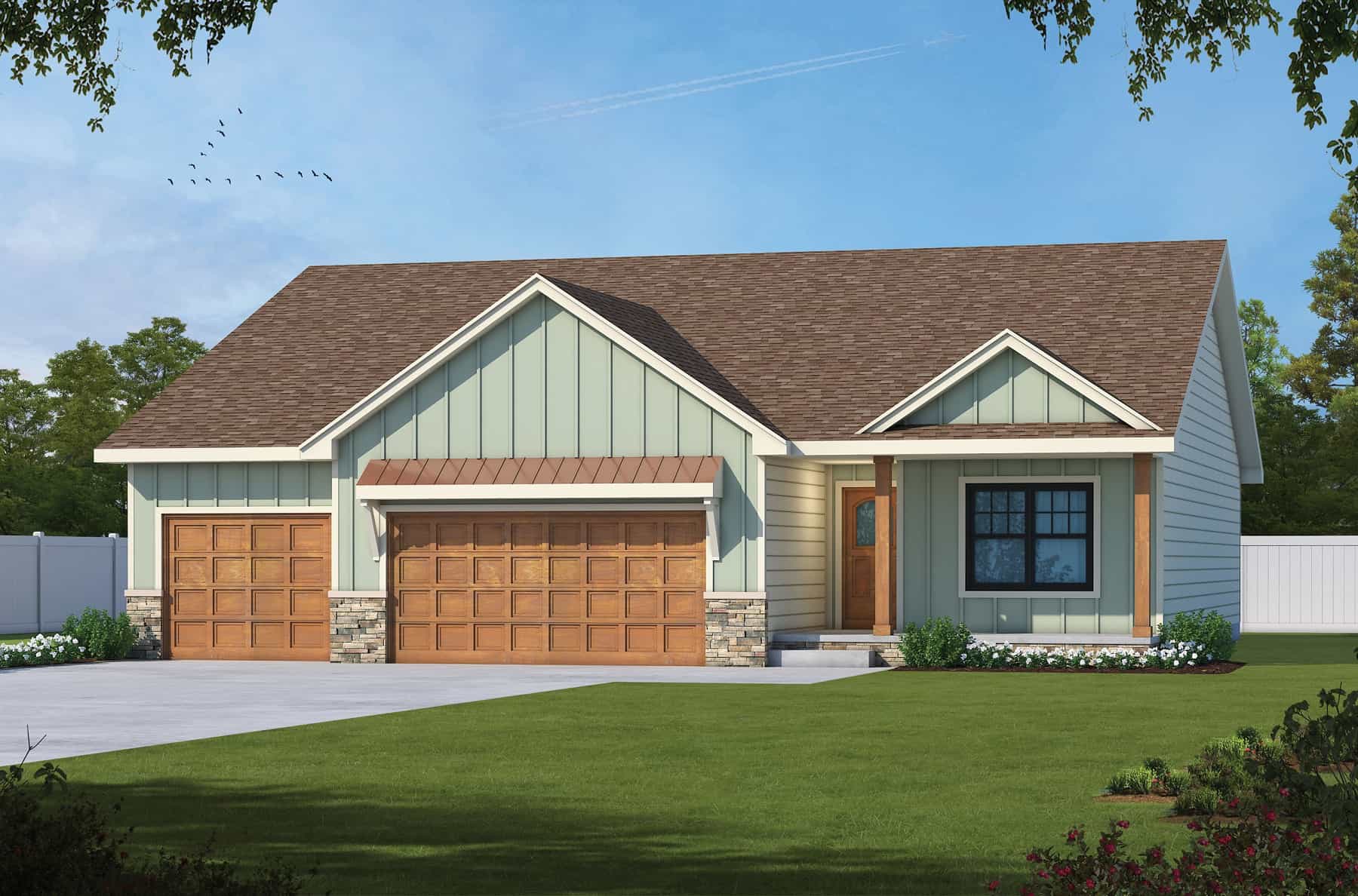 Front elevation of Ranch home (ThePlanCollection: House Plan #120-2763)