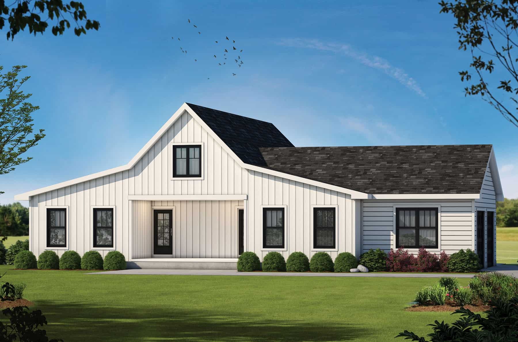 Front elevation of Barndominium home (ThePlanCollection: House Plan #120-2773)