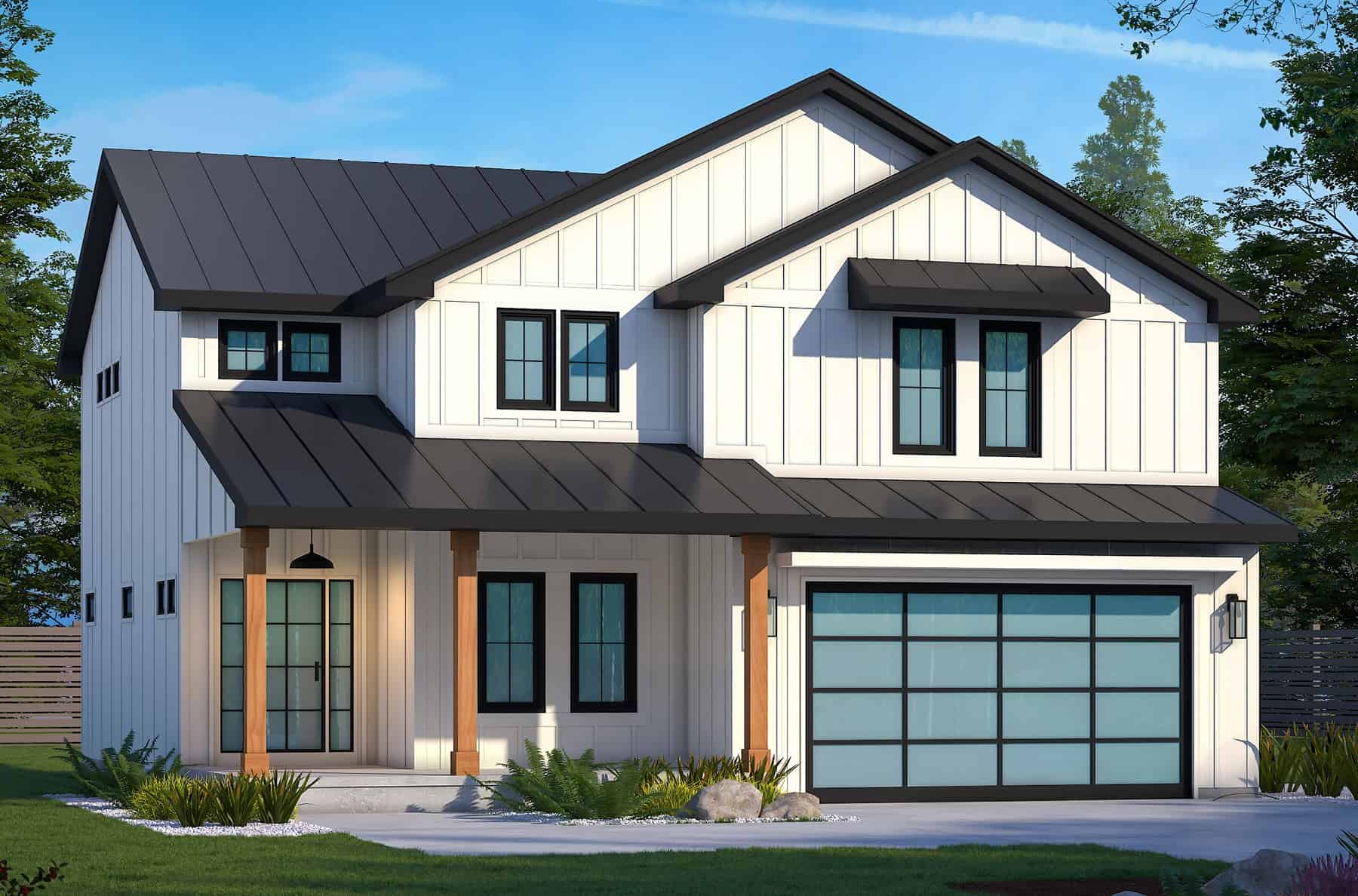 Front elevation of Modern Farmhouse home (ThePlanCollection: House Plan #120-2791)