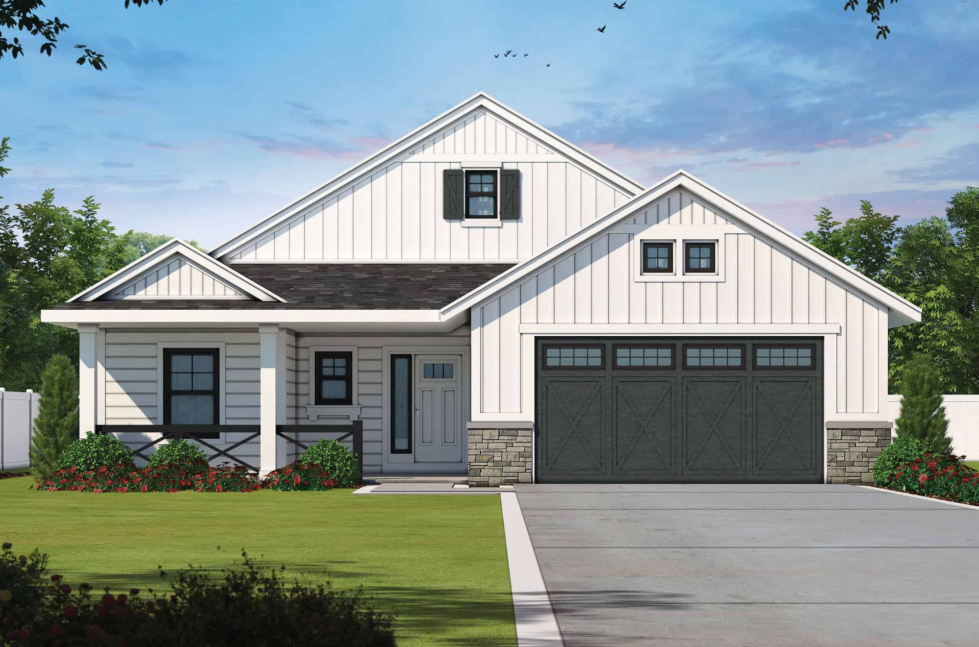 Front elevation of Modern Farmhouse home (ThePlanCollection: House Plan #120-2801)