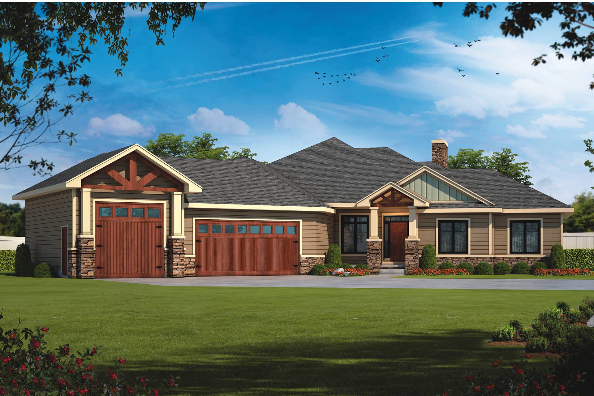 Front elevation of Craftsman home (ThePlanCollection: House Plan #120-2827)