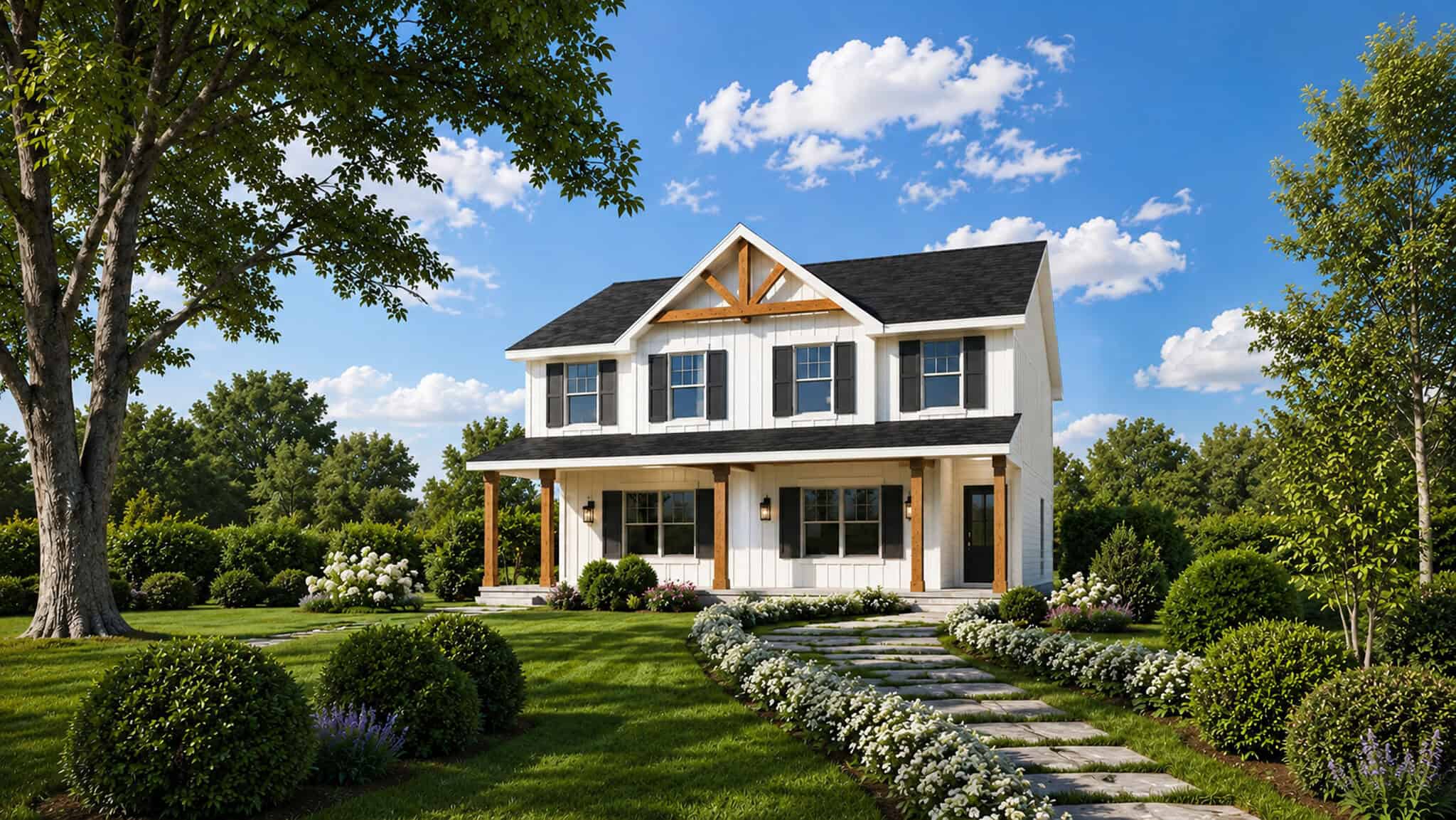 Front elevation of Modern Farmhouse home (ThePlanCollection: House Plan #120-2855)
