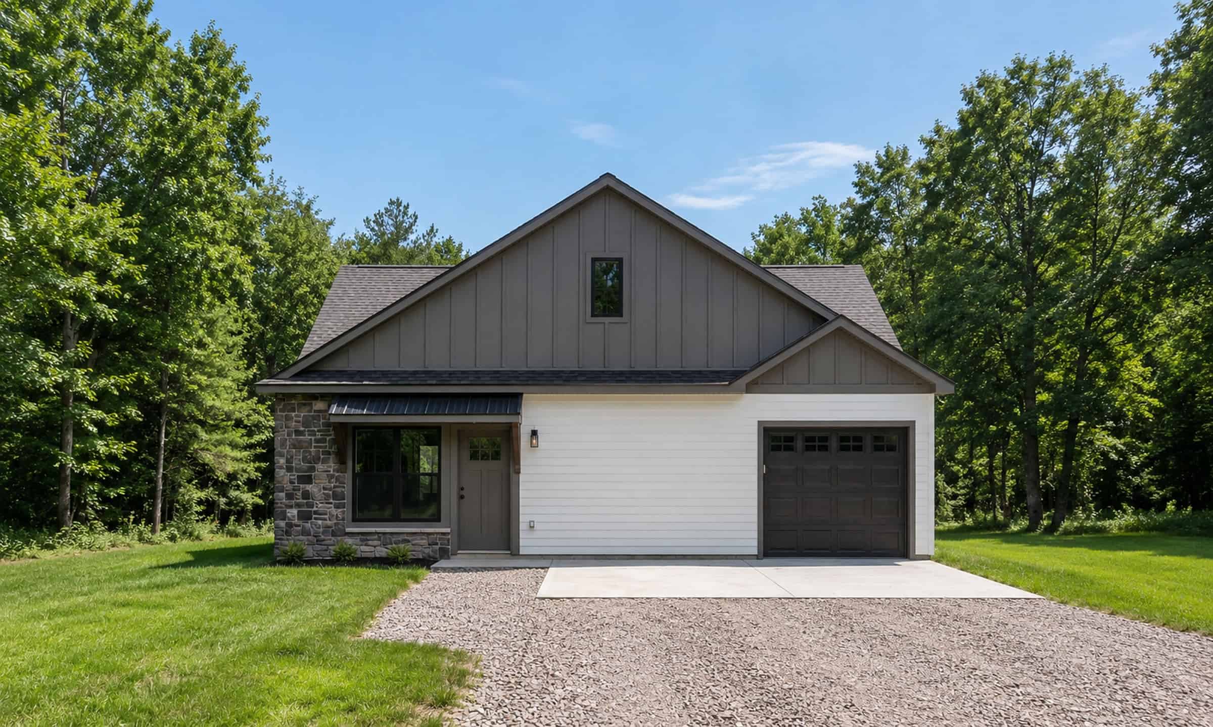 Front elevation of Barndominium home (ThePlanCollection: House Plan #120-2869)