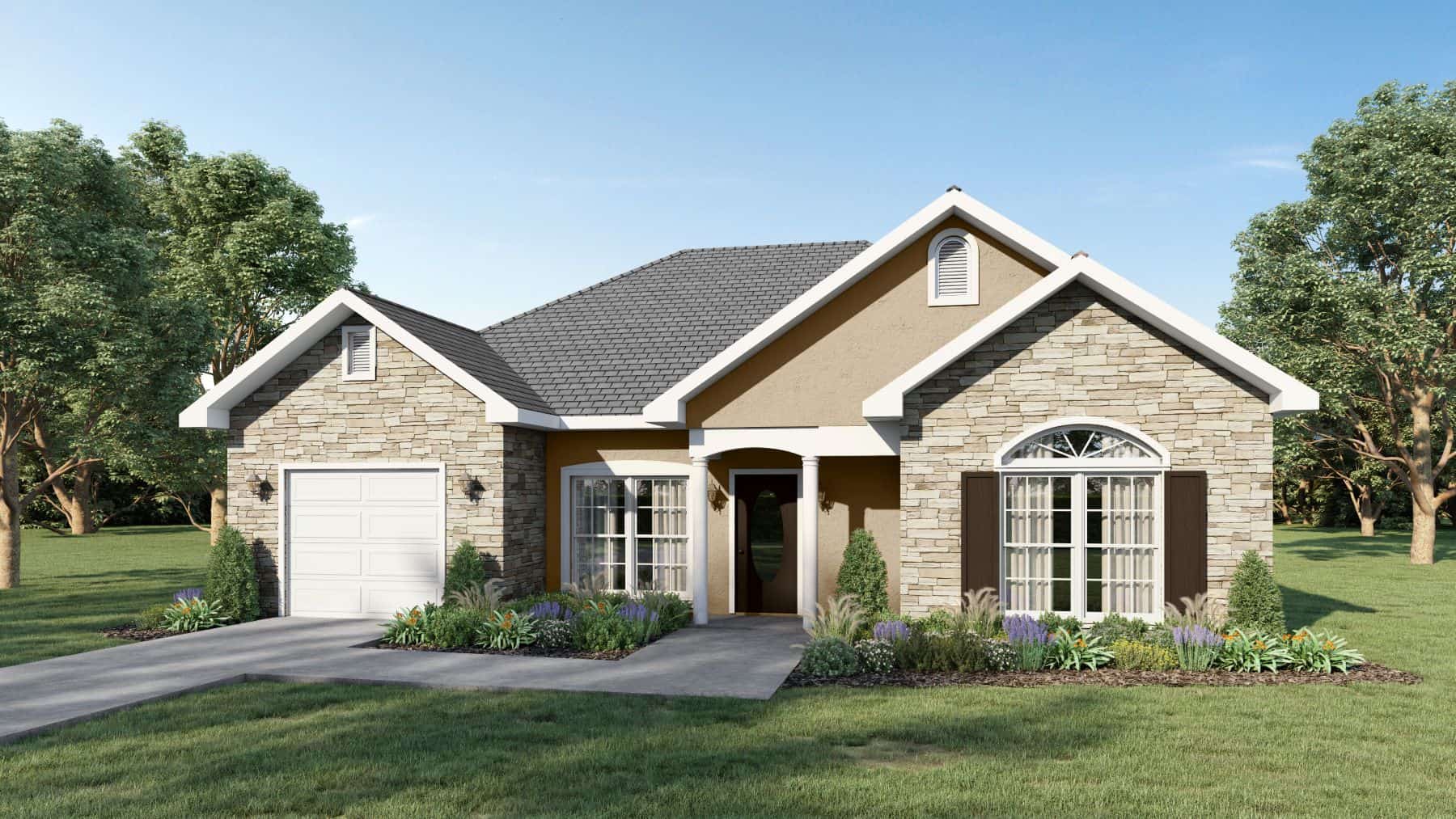 Front elevation of European home (ThePlanCollection: House Plan #123-1001)