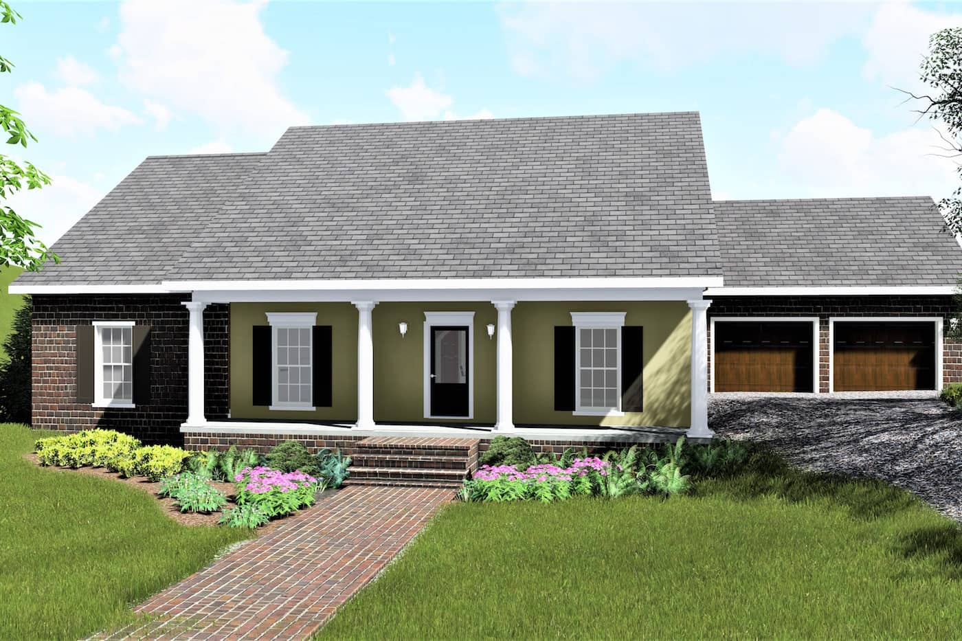 Color rendering of Country home plan (ThePlanCollection: House Plan #123-1078)