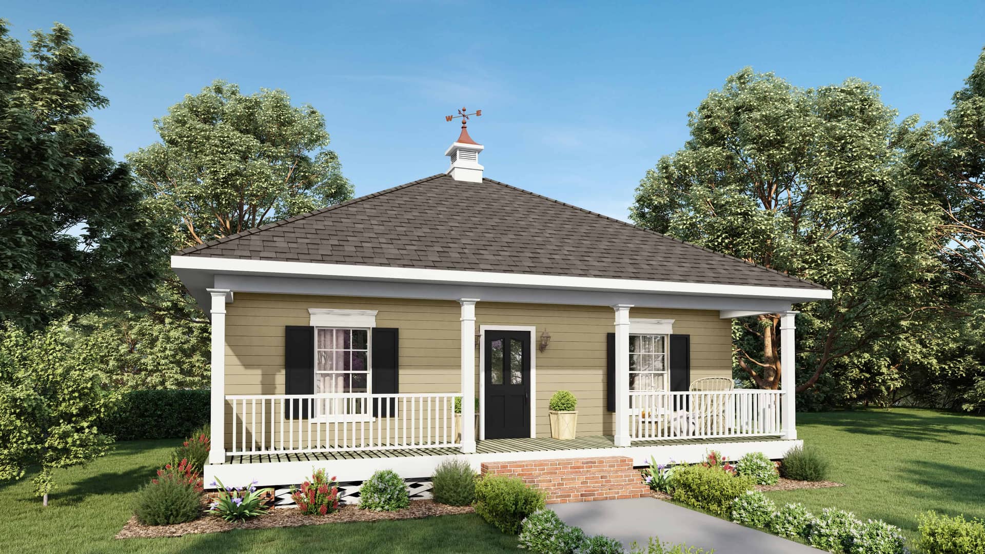 Color rendering of Bungalow home plan (ThePlanCollection: House Plan #123-1085)