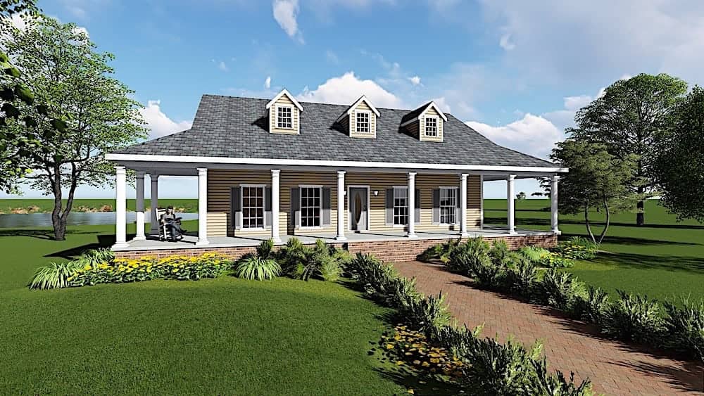 Front elevation of Ranch home (ThePlanCollection: House Plan #123-1097)