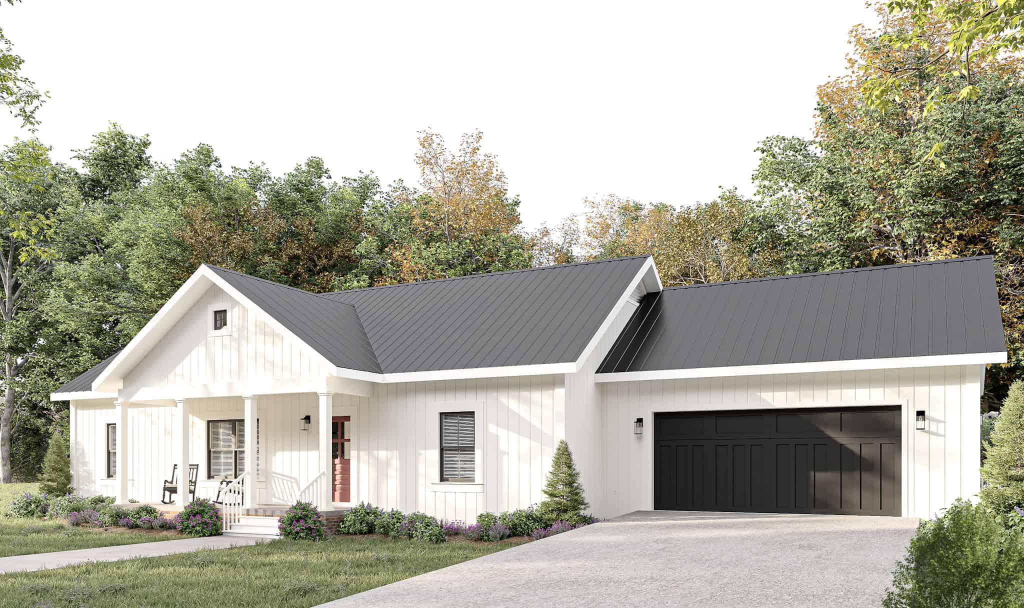 Front elevation of Modern Farmhouse home (ThePlanCollection: House Plan #123-1142)