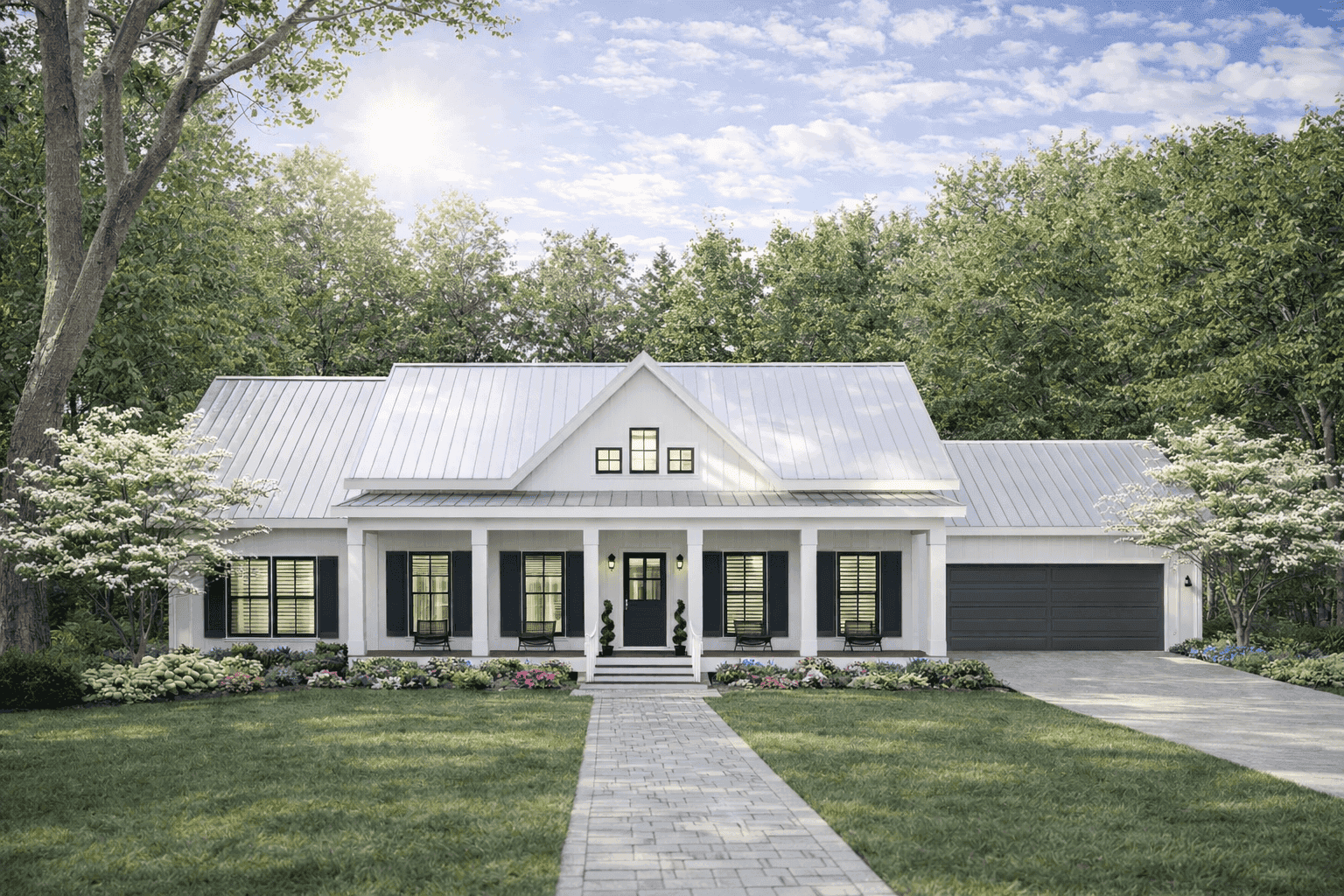 Front elevation of Modern Farmhouse home (ThePlanCollection: House Plan #123-1150)