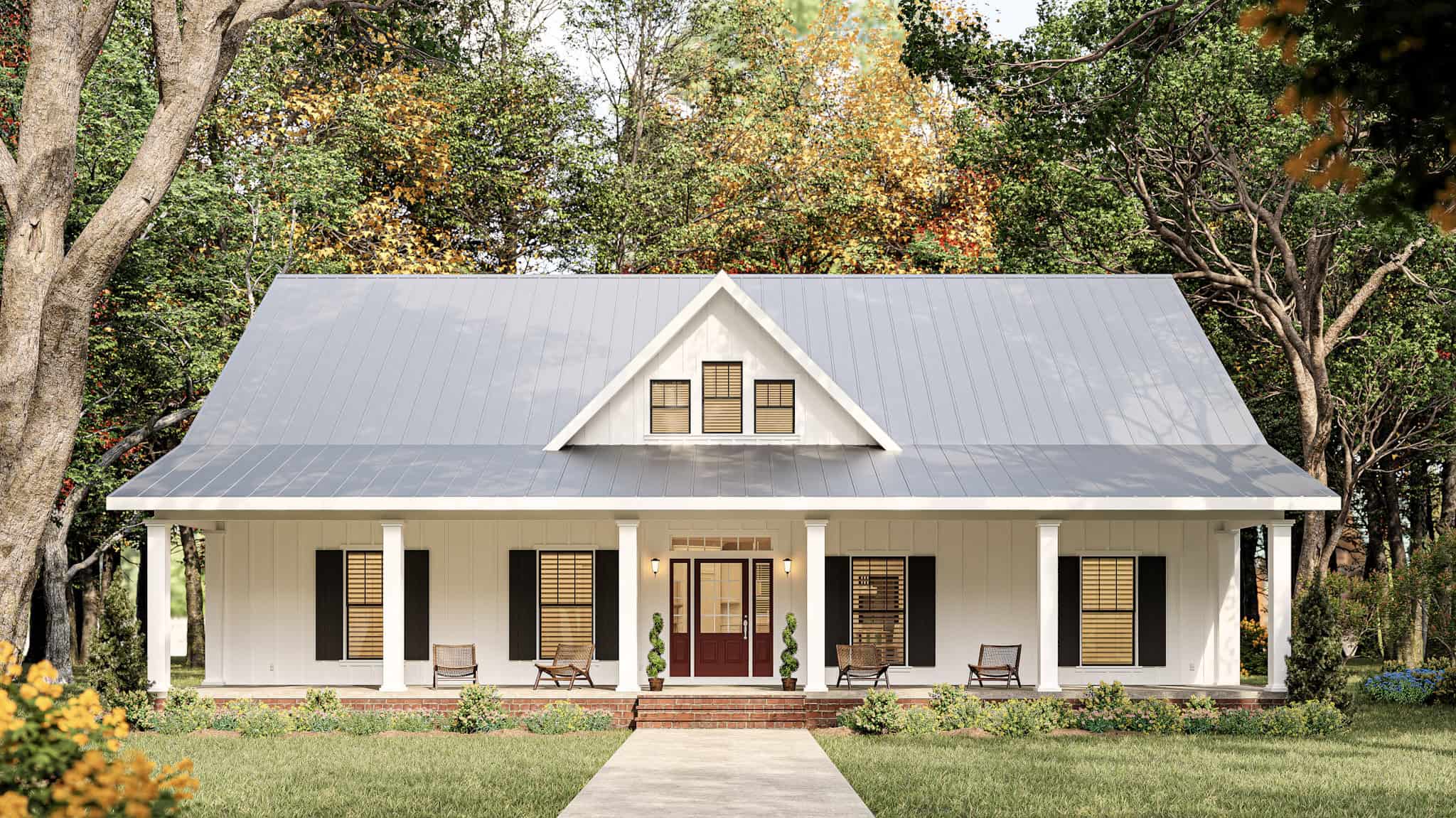 Front elevation of Modern Farmhouse home (ThePlanCollection: House Plan #123-1152)