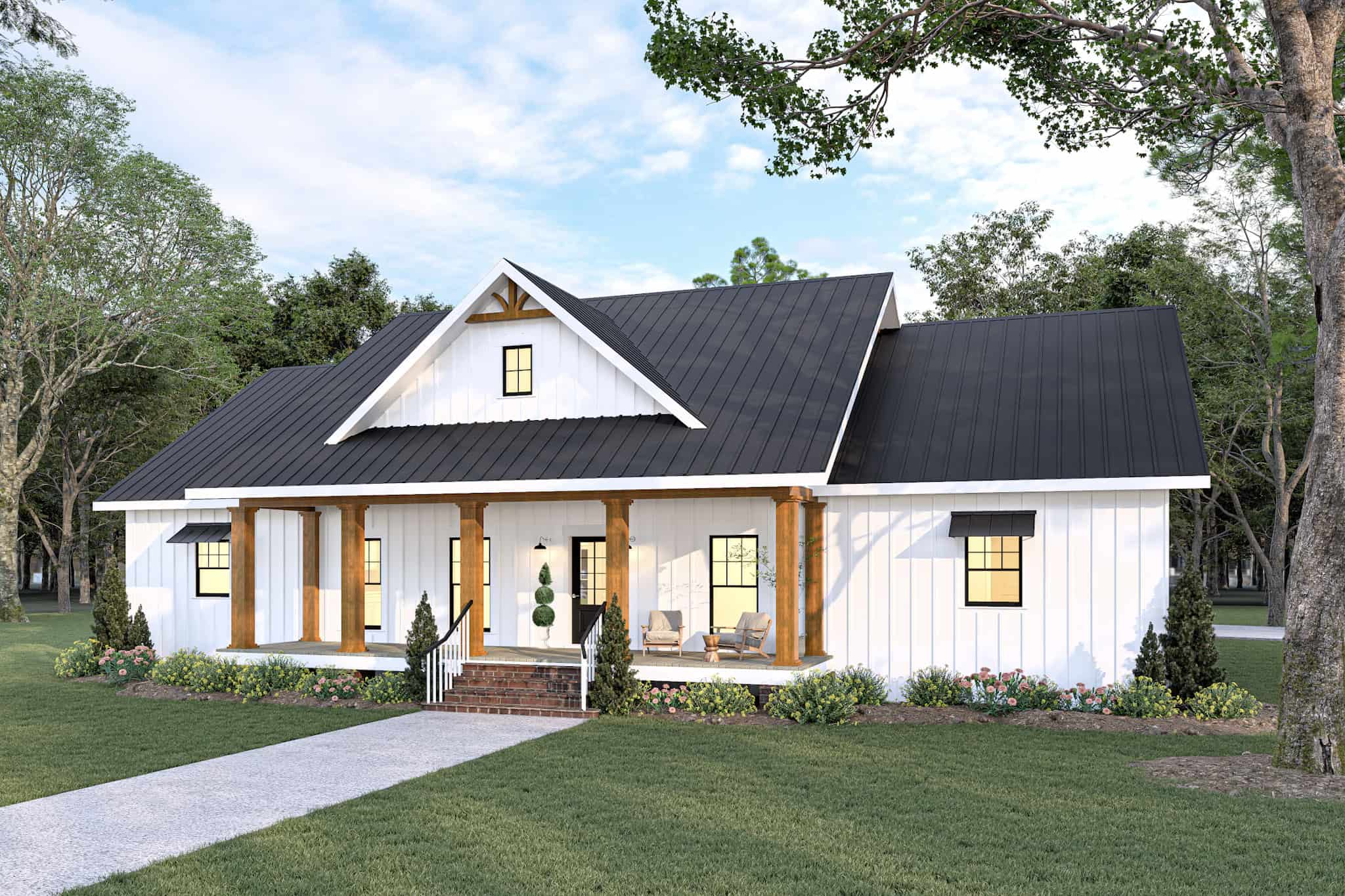Front elevation of Modern Farmhouse home (ThePlanCollection: House Plan #123-1164)