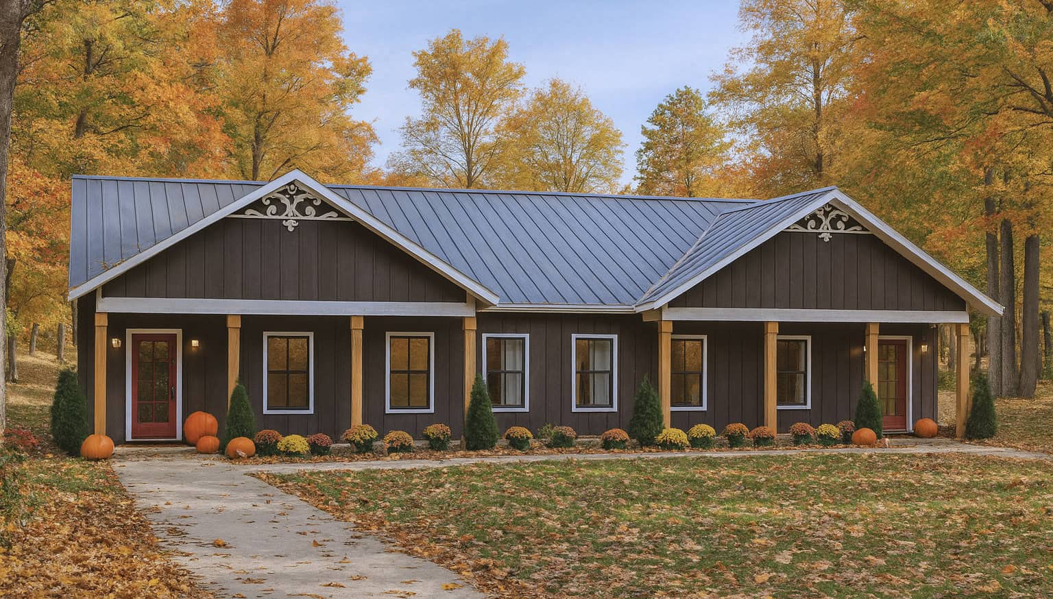 Front elevation of Duplex/Multi-Unit home (ThePlanCollection: House Plan #123-1169)