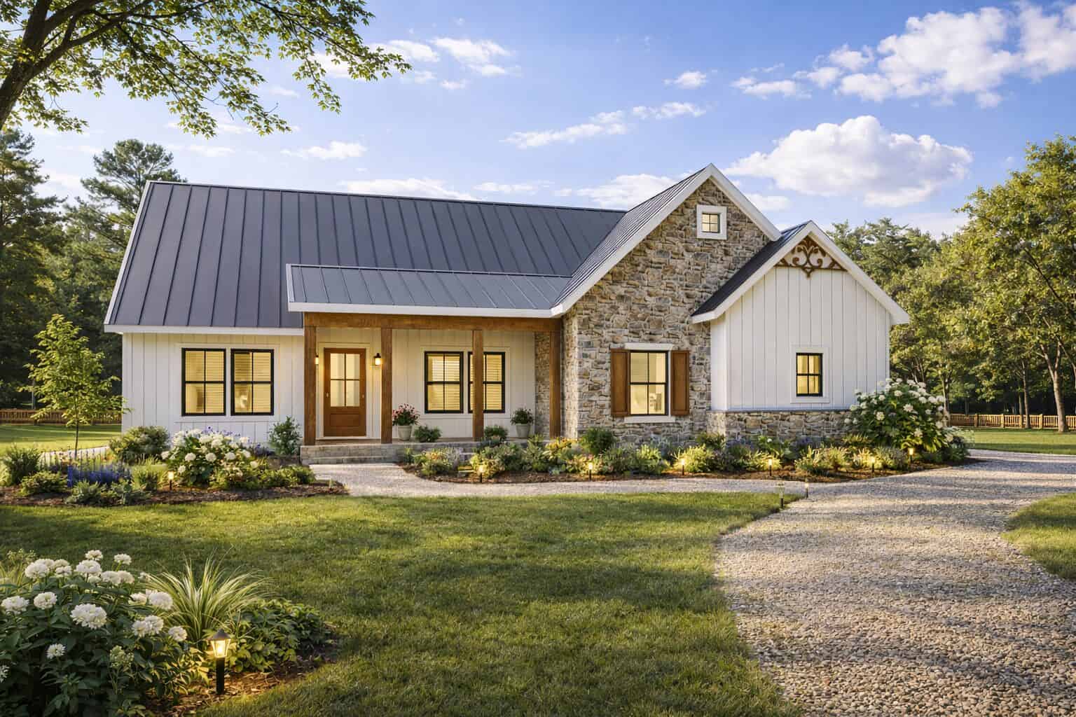 Front elevation of Modern Farmhouse home (ThePlanCollection: House Plan #123-1178)