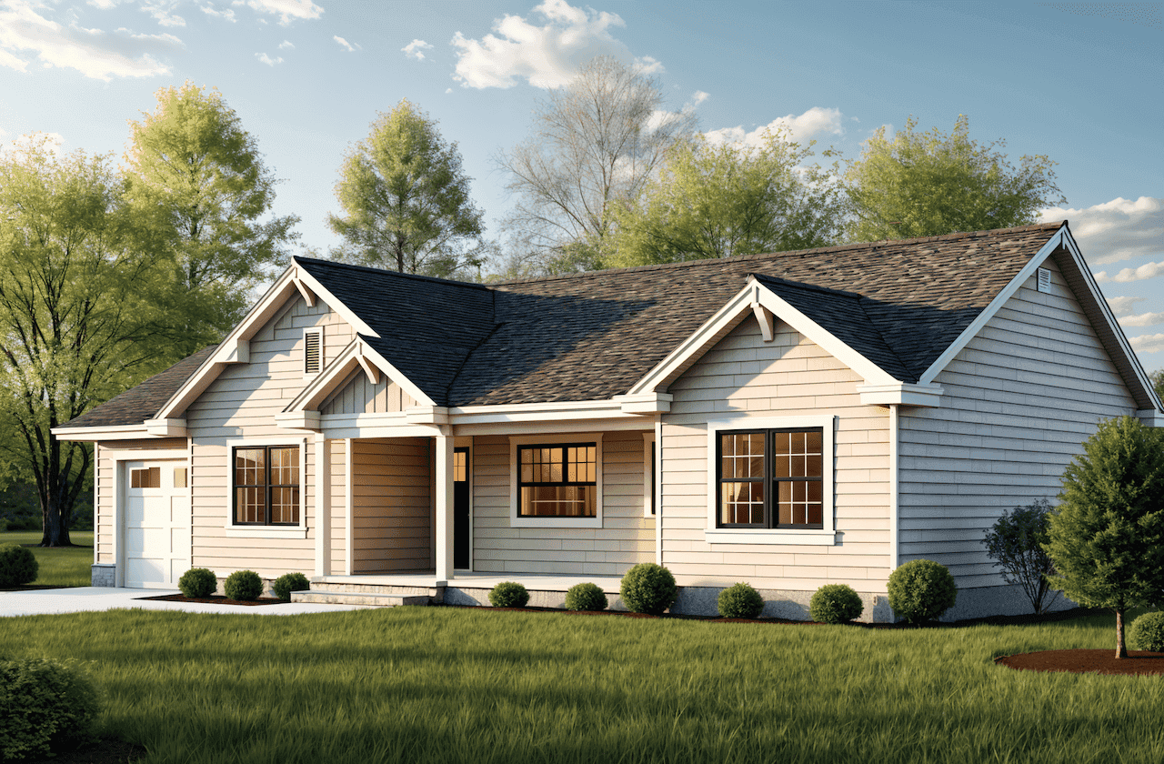 Front elevation of Ranch home (ThePlanCollection: House Plan #124-1061)