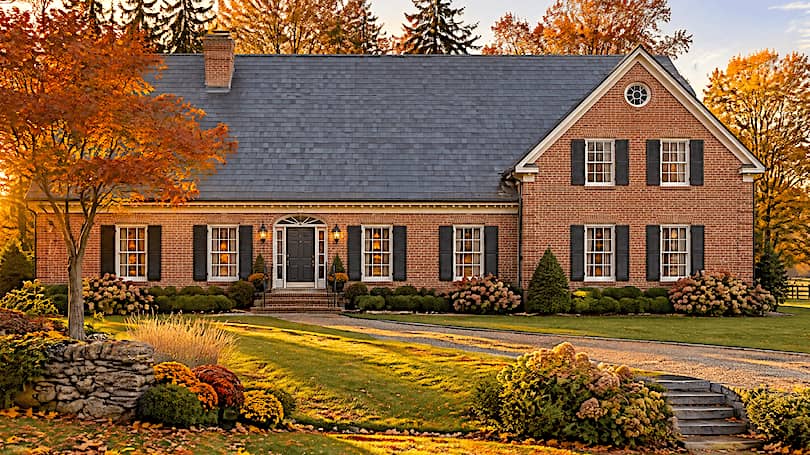 Front elevation of Colonial home (ThePlanCollection: House Plan #124-1062)