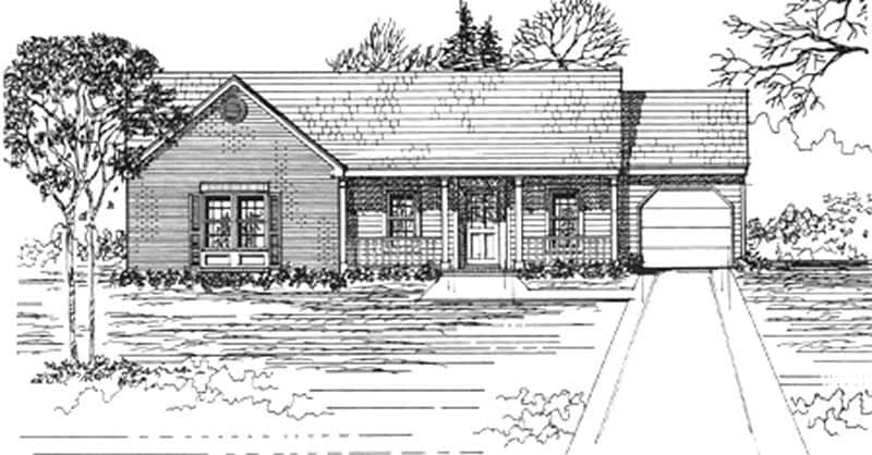 Front elevation of Ranch home (ThePlanCollection: House Plan #124-1112)