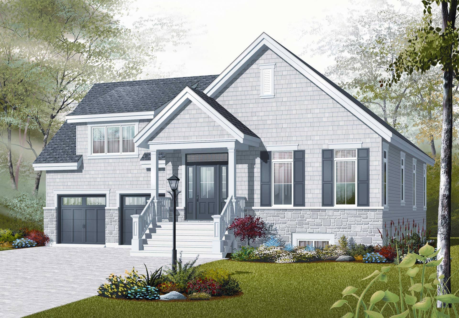 This is the front elevation for these Country House Plans.