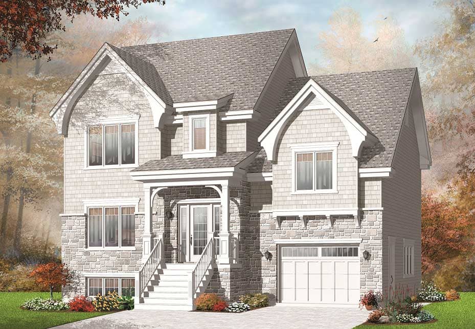 This is the front elevation of these Craftsman Home Plans.