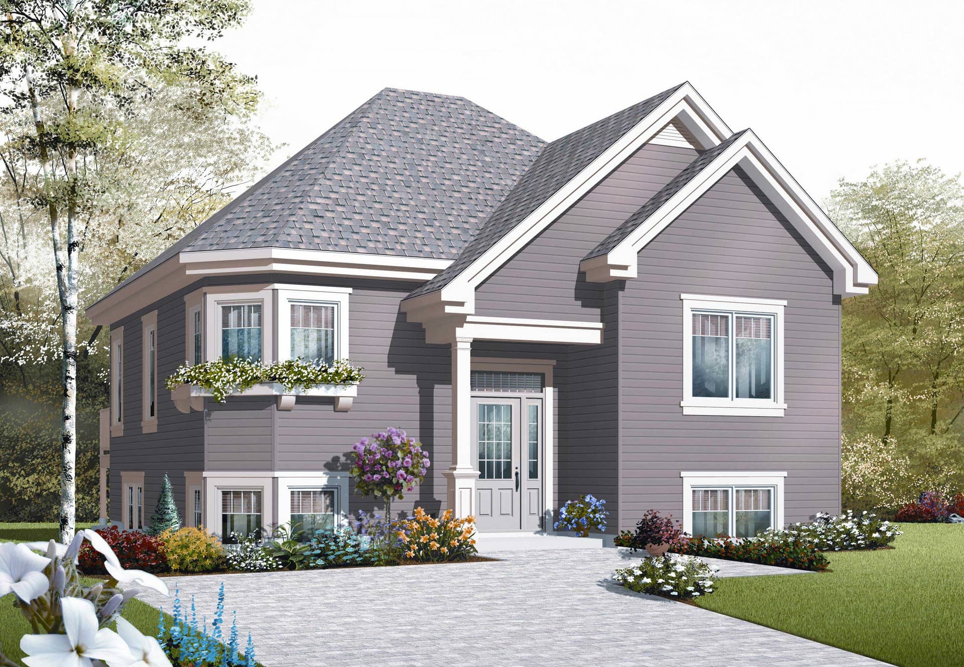 This is the front elevation for these Traditional House Plans.
