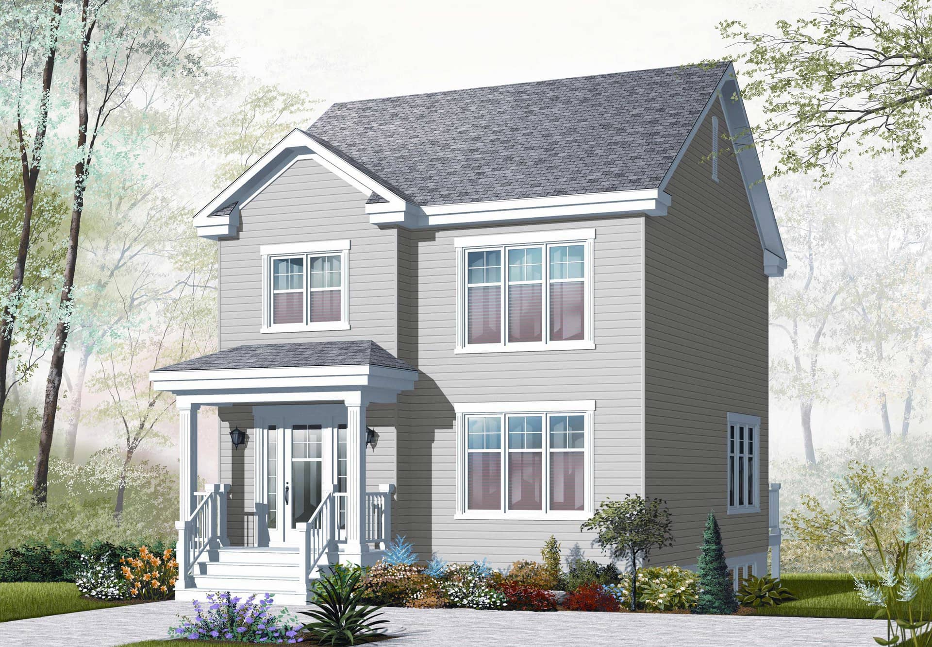 This is the front elevation for these Country House Plans.