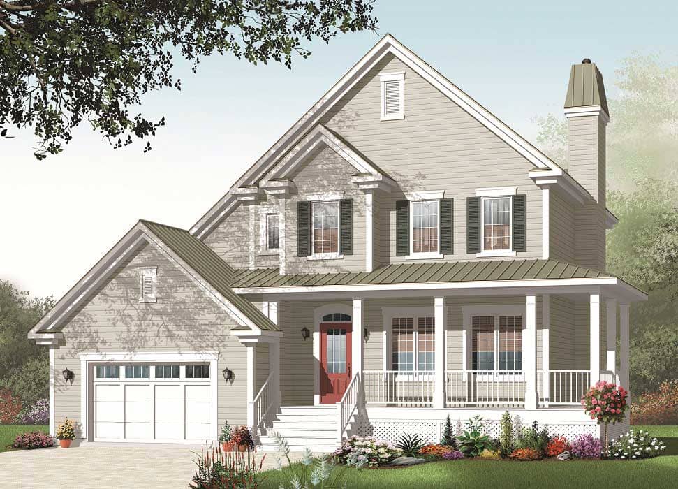 This is the front elevation for these Country Home Plans.