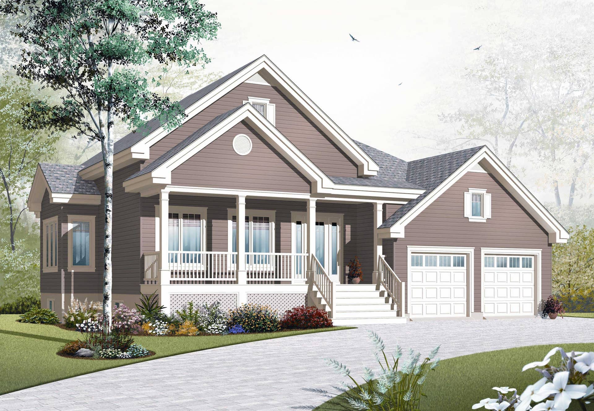 This is the Front Elevation for these Small Country House Plans.