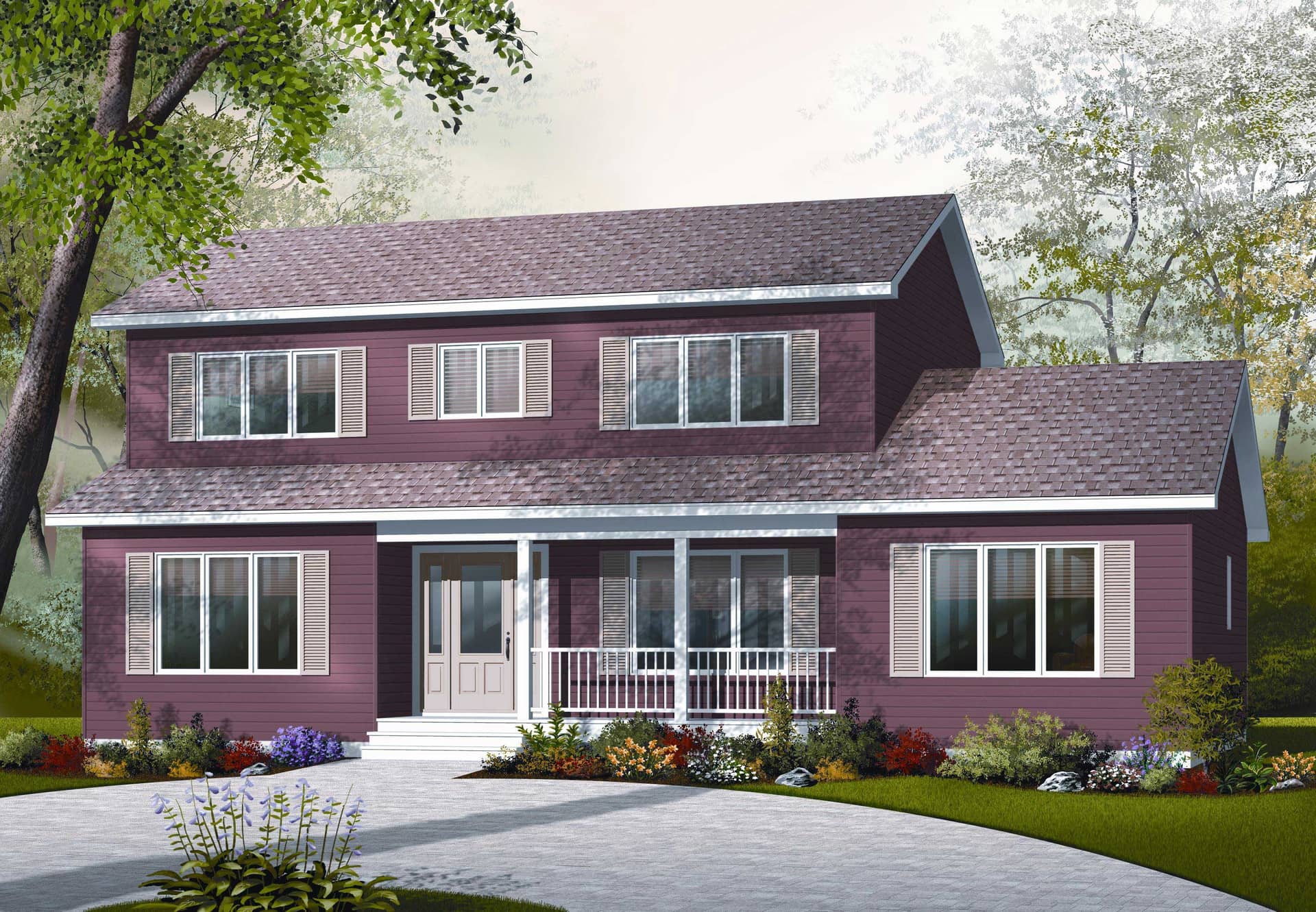 This is the front elevation for these Country Home Plans.