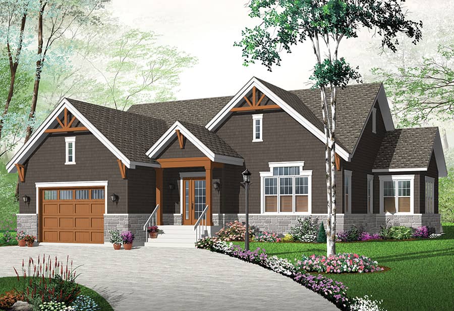 Color rendering of Craftsman home plan (ThePlanCollection: House Plan #126-1873)