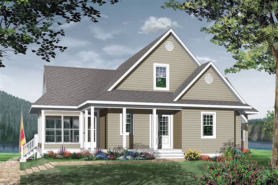 Color rendering of Country home plan (ThePlanCollection: House Plan #126-1889)