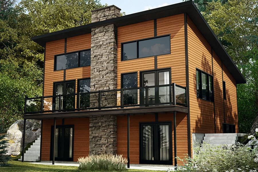 Photo-realistic rendering of Contemporary home plan (ThePlanCollection: House Plan #126-1893)