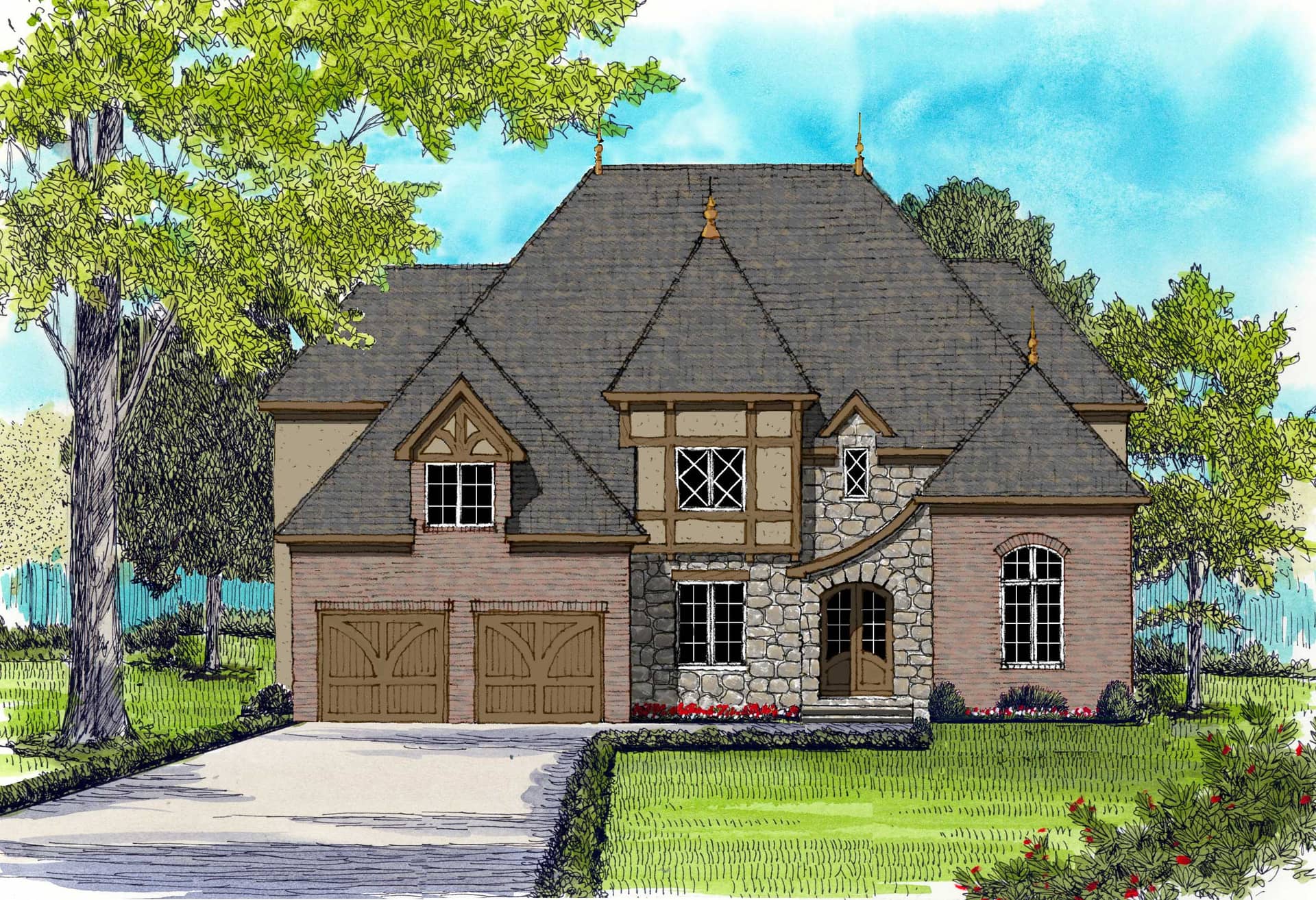 French Homeplans color elevation.