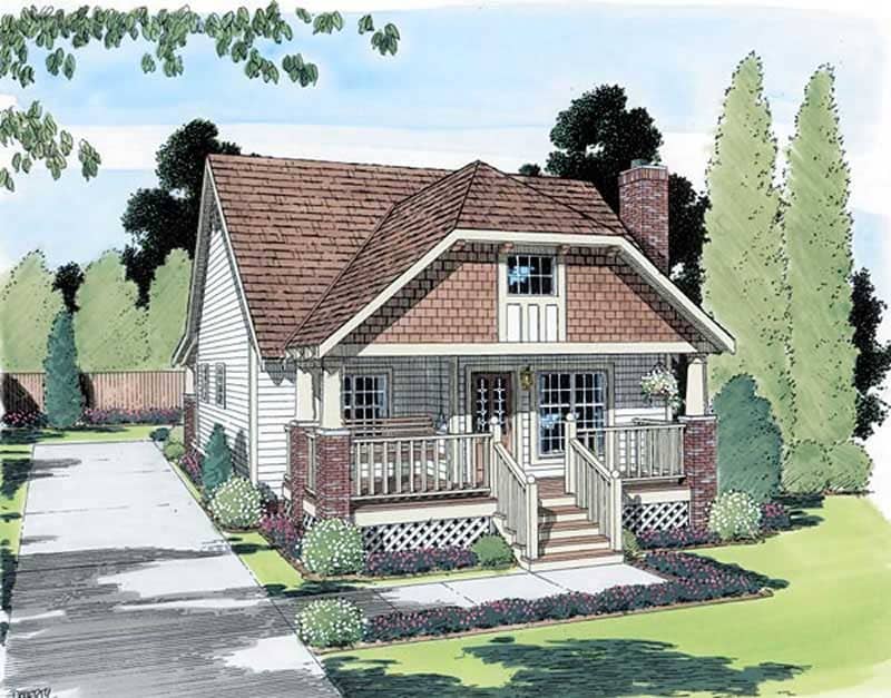 Front elevation of Bungalow home (ThePlanCollection: House Plan #131-1012)