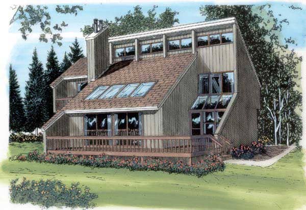 This is a colorful rendering of these Contemporary Houseplans.