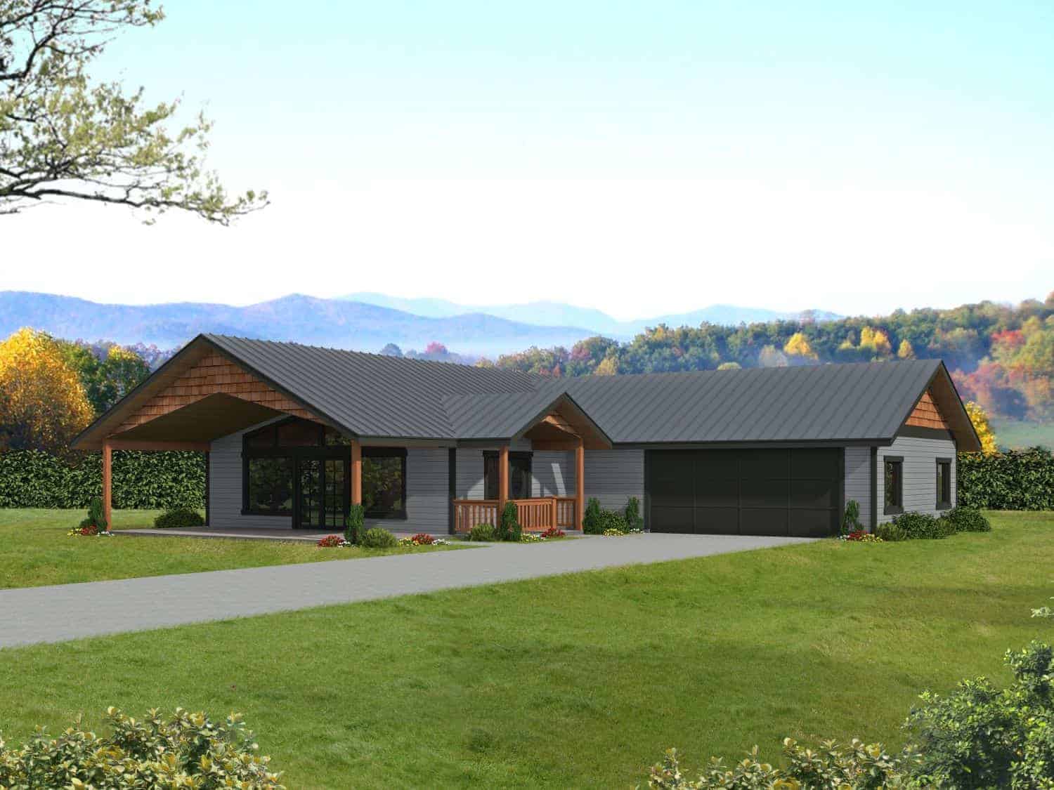 Front Elevation of this Country House (#132-1047) at The Plan Collection.