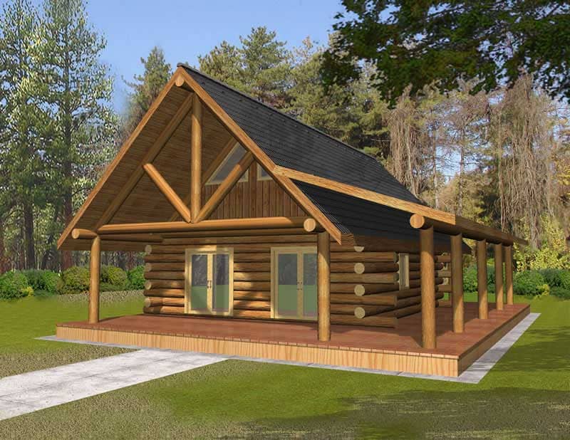 Front Elevation of this Log Cabin House (#132-1107) at The Plan Collection.